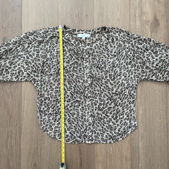 Loft Blouse Women Small Petite Brown Tan Animal Print Ann Taylor Leopard Shirt - Picture 7 of 14